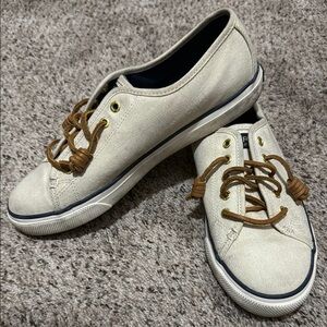 Sperry Cream Canvas with Brown Laces